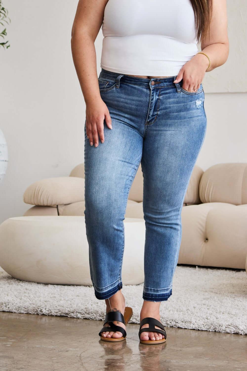 Judy Blue Full Size Release Hem Cropped Bootcut Jeans - Clothes For Her Online Store
