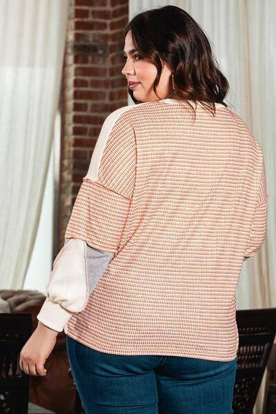 Plus Size Exposed Seam Color Block Round Neck Sweatshirt - Clothes For Her Online Store
