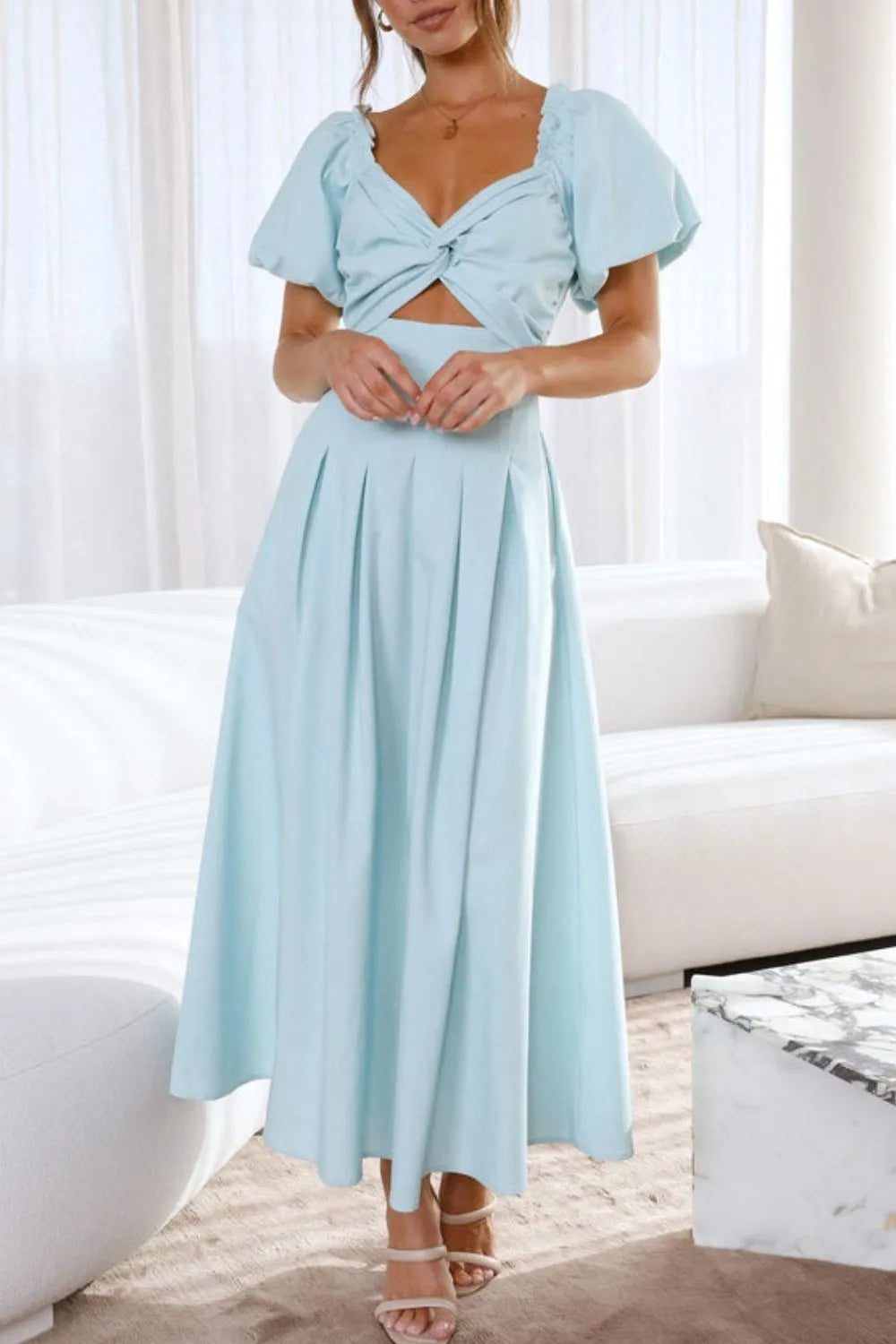 Sweetheart Neck Puff Sleeve Dress
