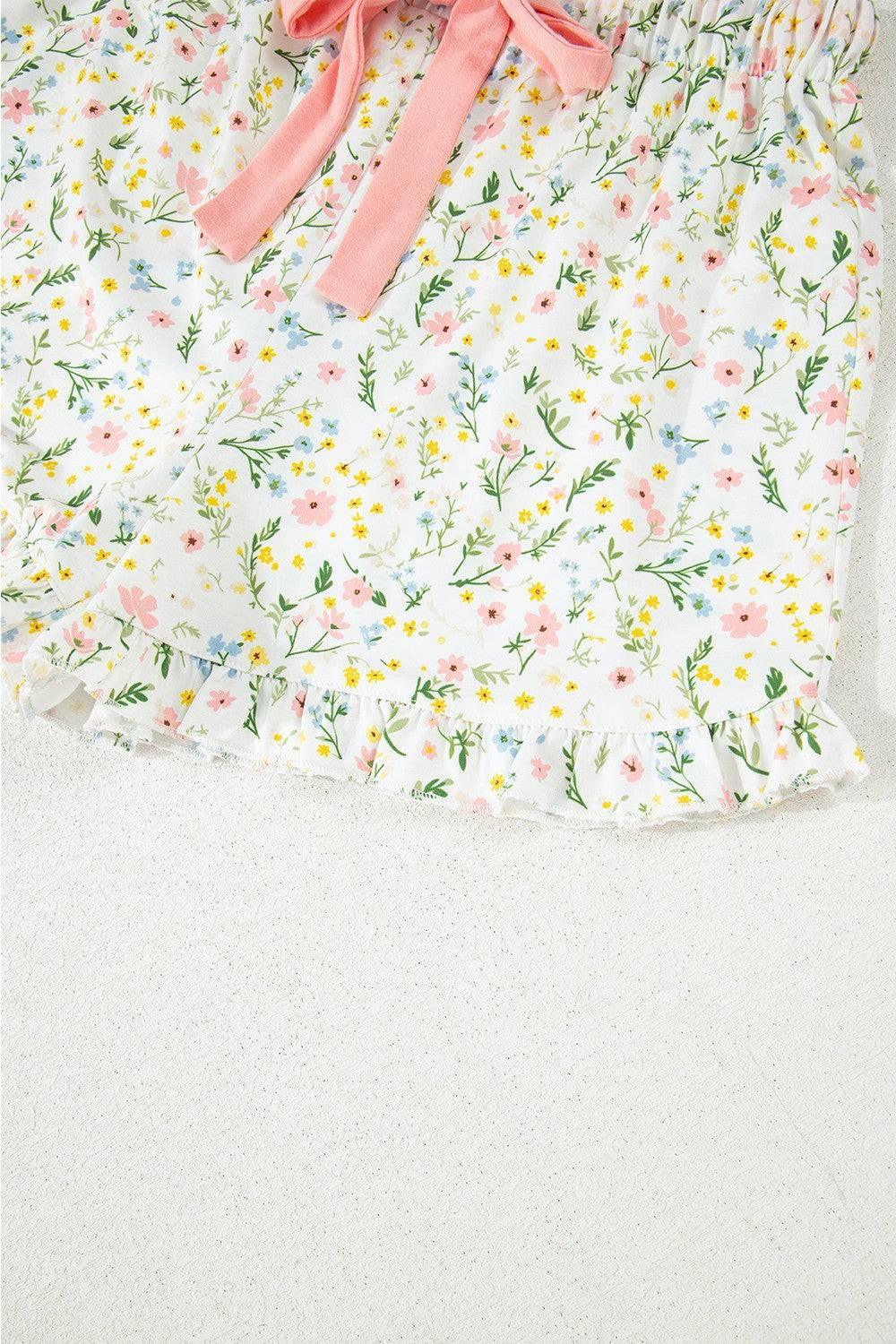 Printed Button Up Short Sleeve Top and Shorts Lounge Set - Clothes For Her Online Store