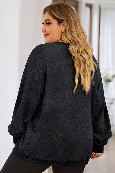 Plus Size Heart Ribbed Round Neck Sweatshirt - Clothes For Her Online Store