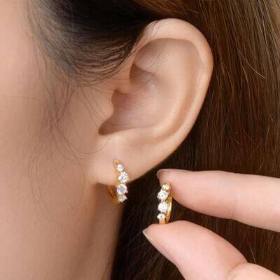 925 Sterling Silver Moissanite Huggie Earrings - Clothes For Her Online Store