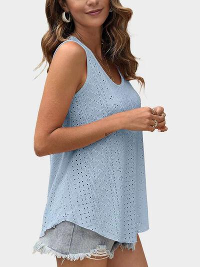 Florira Eyelet Round Neck Tank - Clothes For Her Online Store
