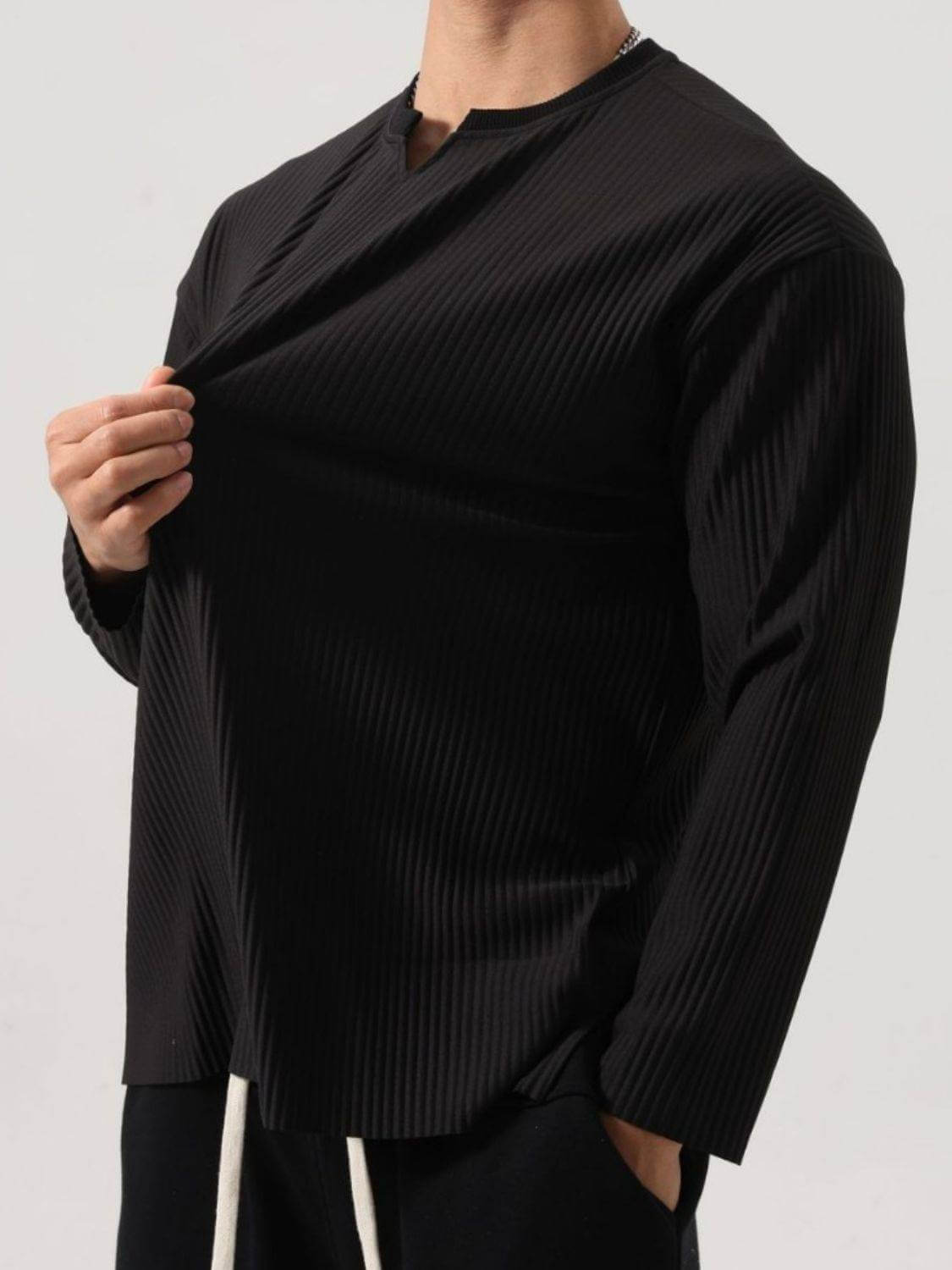 Men's Plus Size Notched Long Sleeve Top