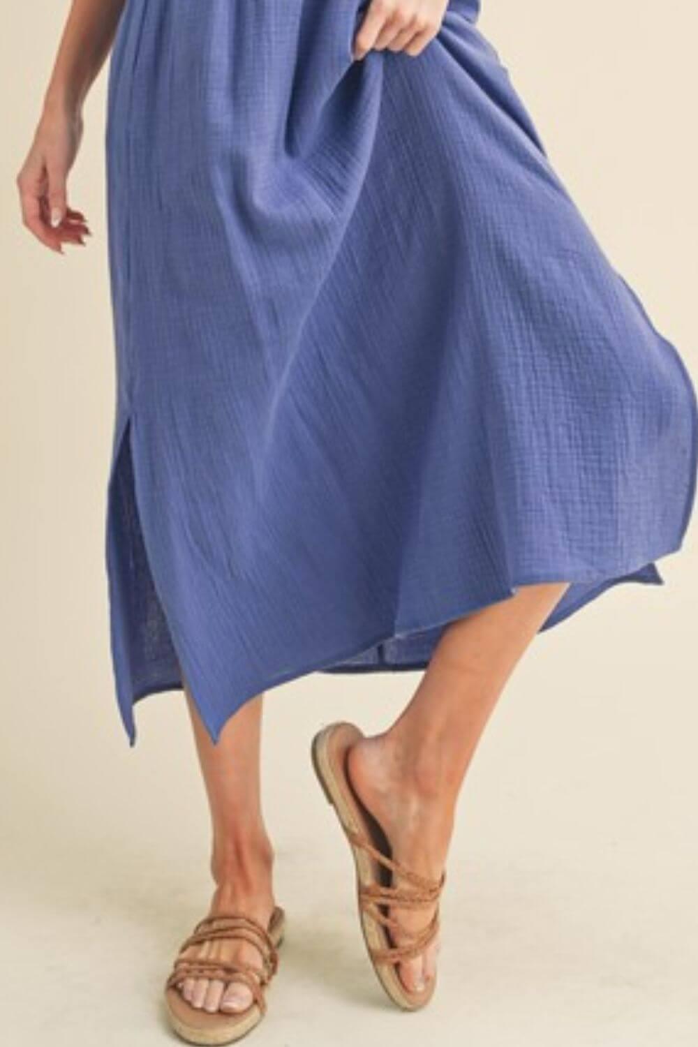 Aemi + Co Side Slit Round Neck Sleeveless Tank Dress - Clothes For Her Online Store