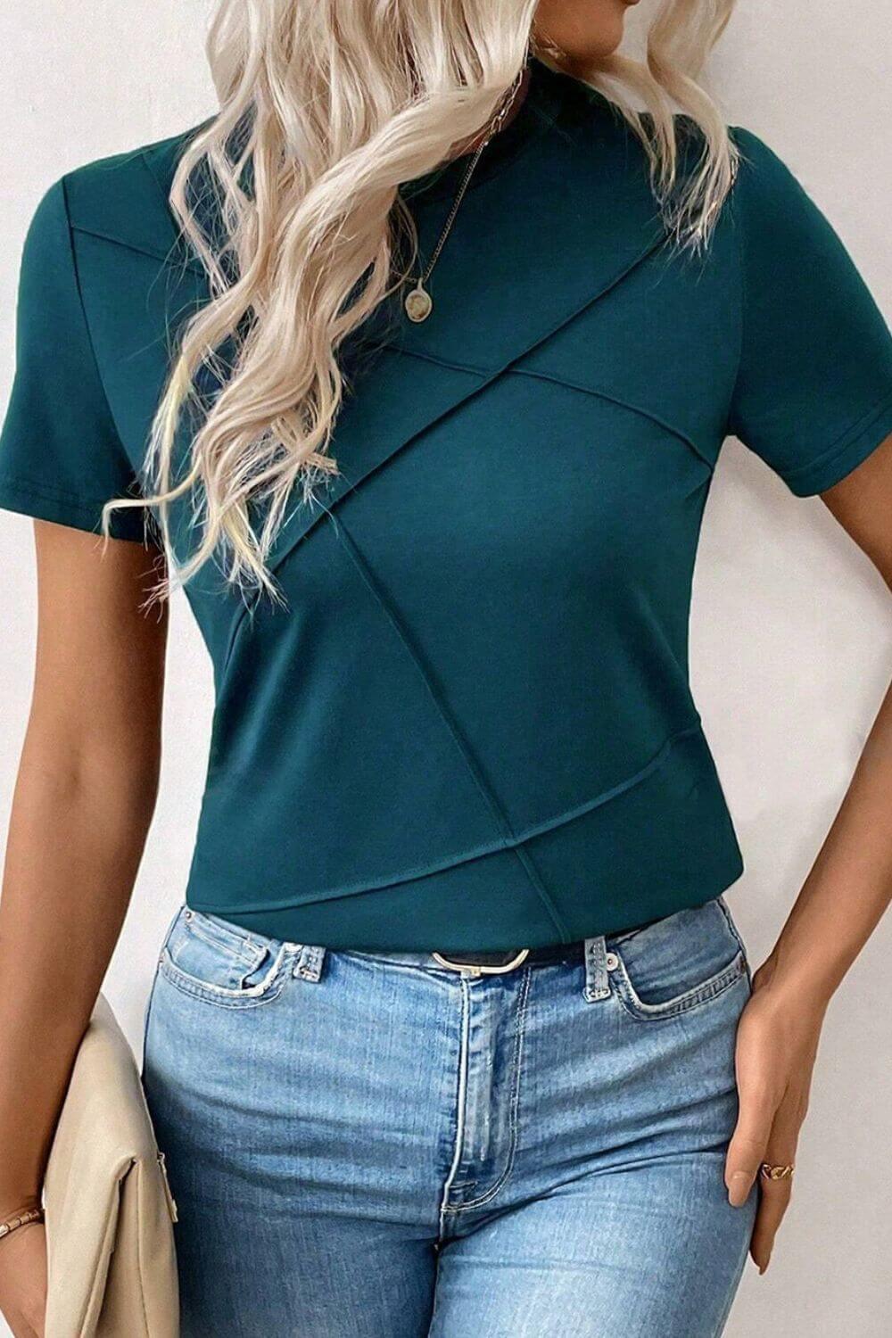 Round Neck Short Sleeve T-Shirt - Clothes For Her Online Store