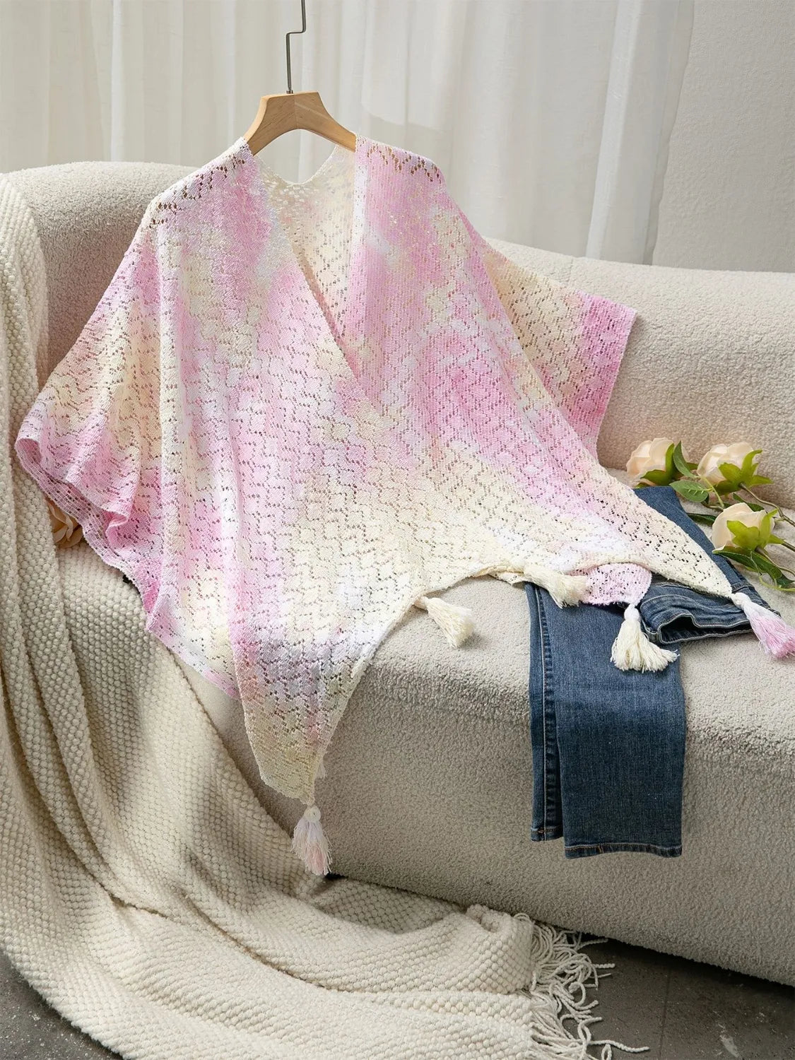 Openwork Tassel Gradient Knit Cover Up