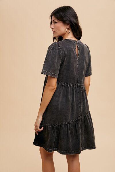 Annie Wear Mineral Washed Round Neck Short Sleeve Denim Dress - Clothes For Her Online Store