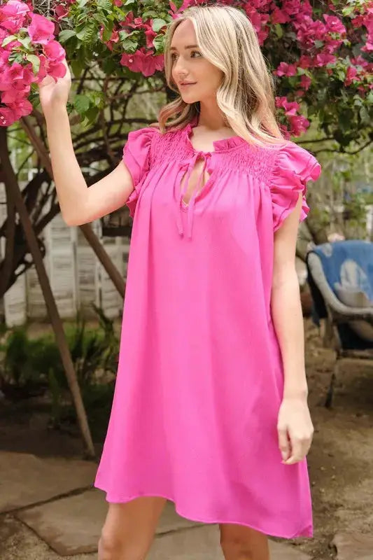 And The Why Ruffle Shoulder Smocked Detailed Dress - Clothes For Her Online Store