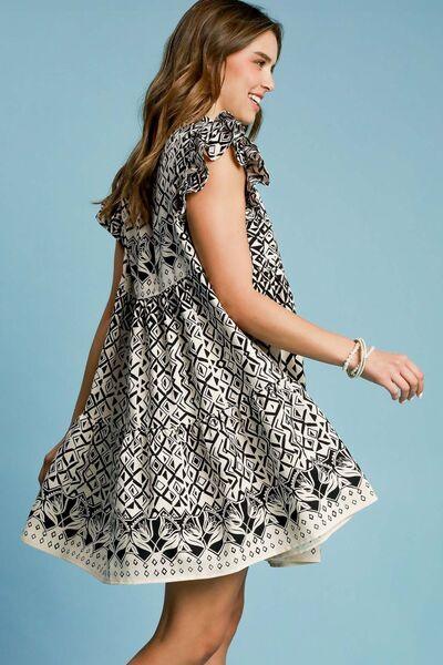 Umgee Full Size Mixed Print Mini Dress Plus Size - Clothes For Her Online Store