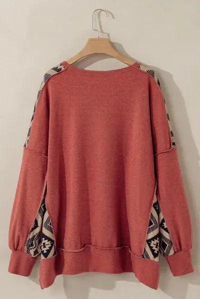 Plus Size Geometric Round Neck Long Sleeve Sweatshirt - Clothes For Her Online Store