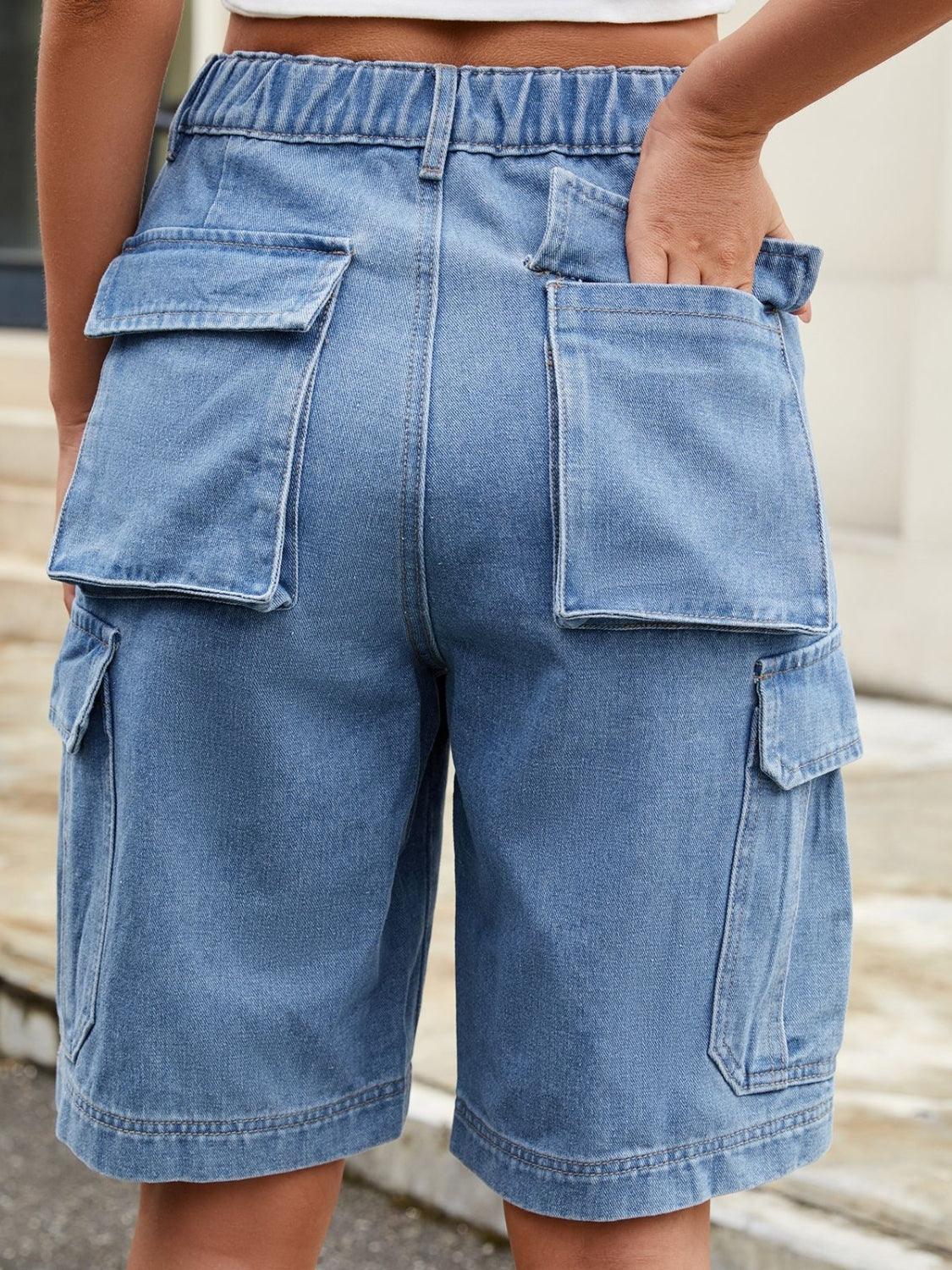 High Waist Denim Shorts with Pockets - Clothes For Her Online Store