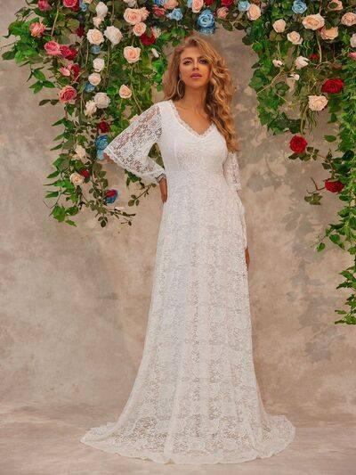 Lace V-Neck Floor length Dress - Clothes For Her Online Store