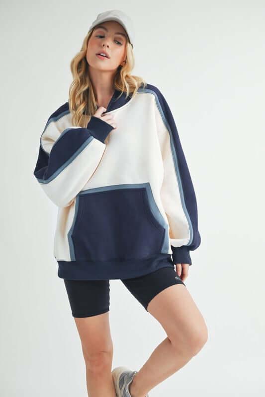 Aemi + Co Color Block Kangaroo Pocketed Hoodie - Clothes For Her Online Store