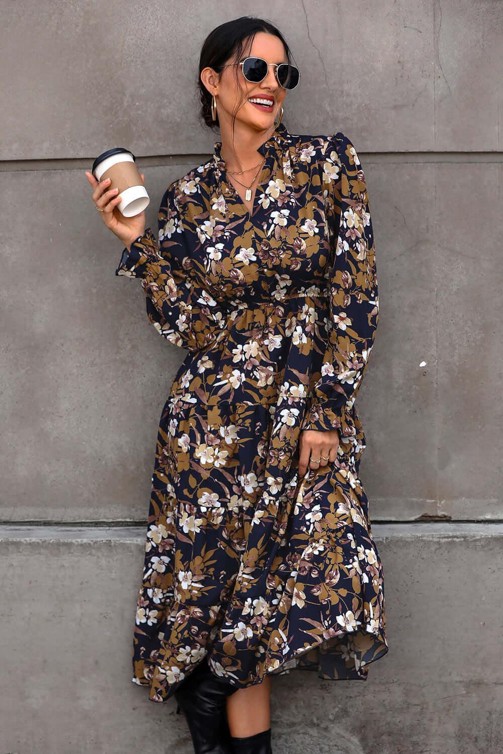 Perfee Floral Flounce Sleeve Tiered Dress - Clothes For Her Online Store