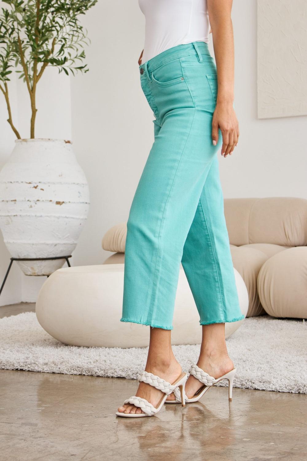 RFM Crop Chloe Full Size Tummy Control High Waist Raw Hem Jeans - Clothes For Her Online Store