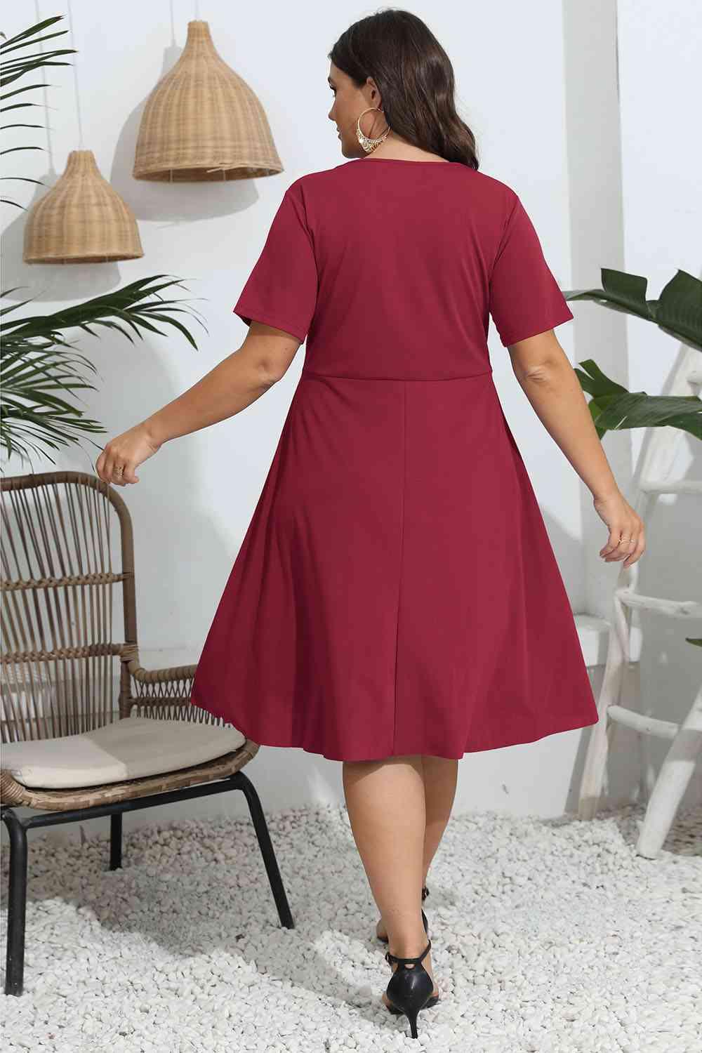 Plus Size Round Neck Openwork Dress - Clothes For Her Online Store