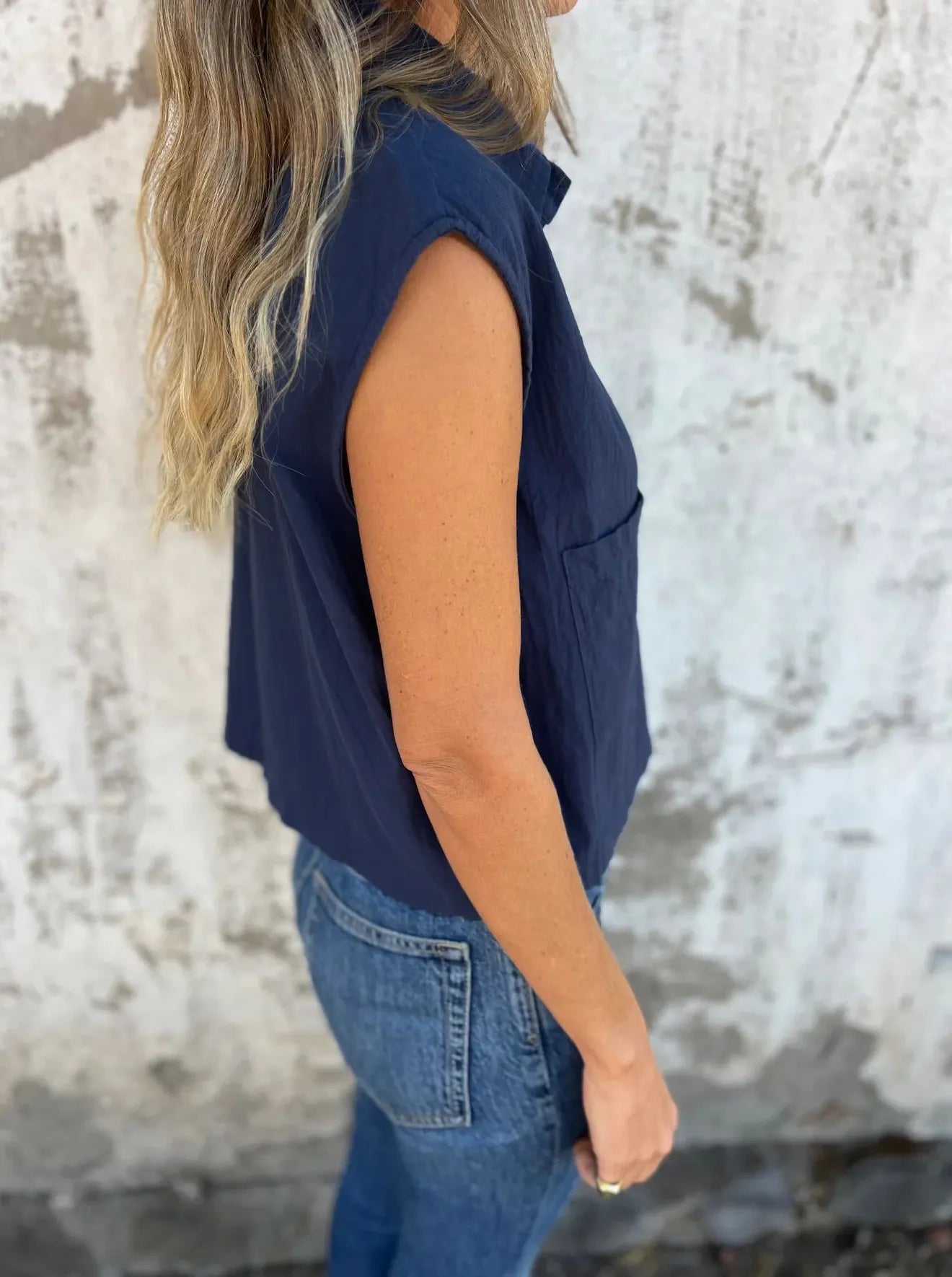 Full Size Button Down Cap Sleeve Linen Shirt Plus Size