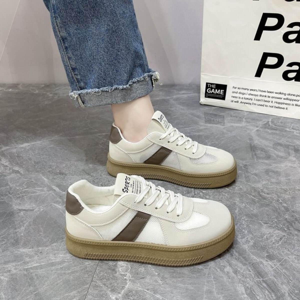 Contrast Breathable Mesh Lace Up Platform Sneakers - Clothes For Her Online Store