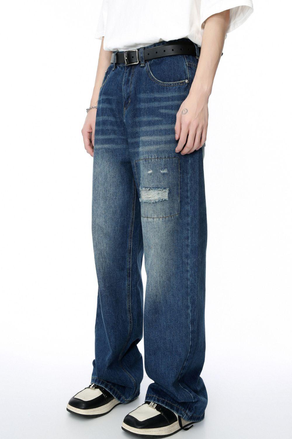 Men's Distressed Applique Straight Jeans - Clothes For Her Online Store
