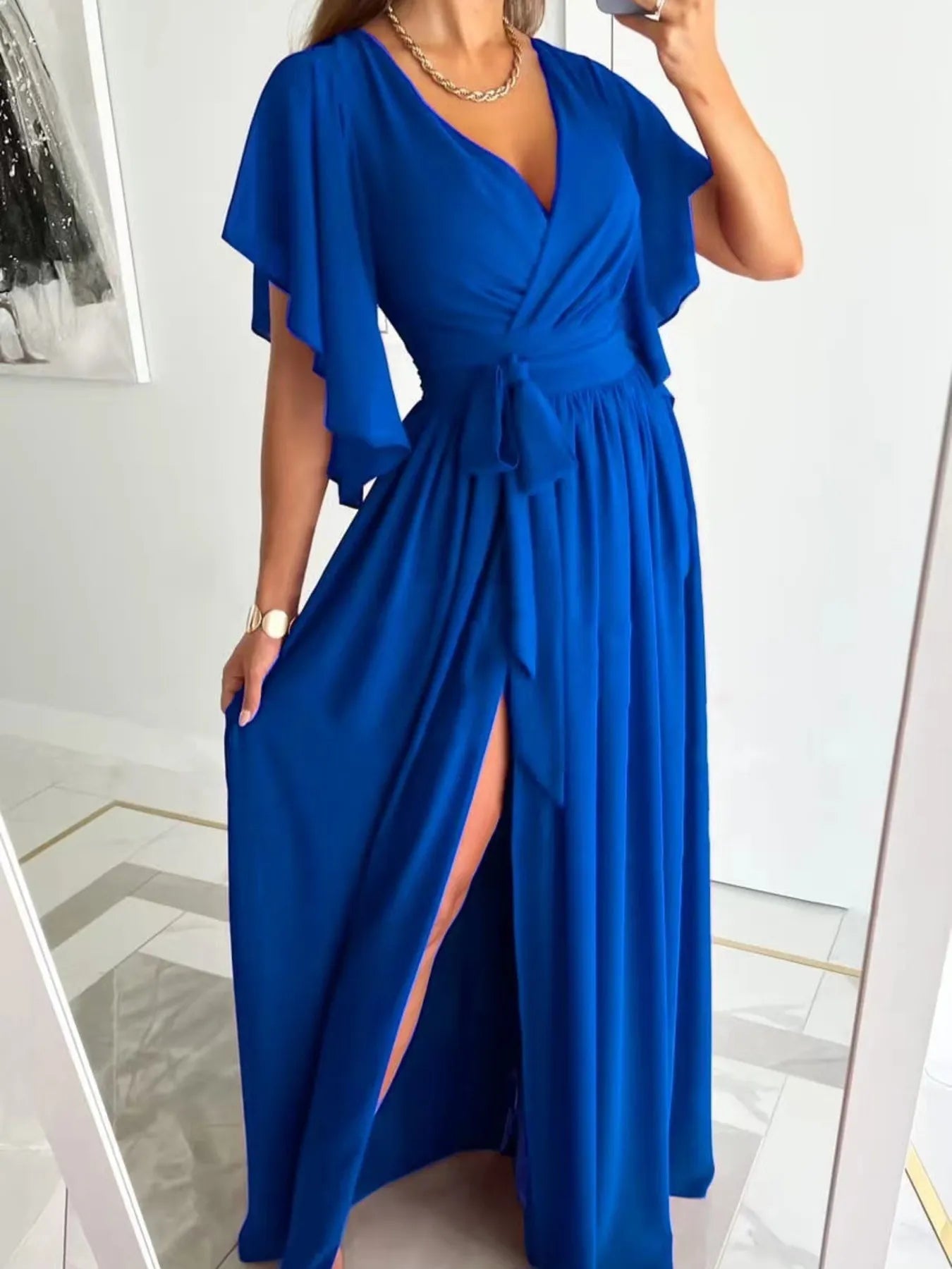 Flutter Sleeve Surplice Tie Waist Dress