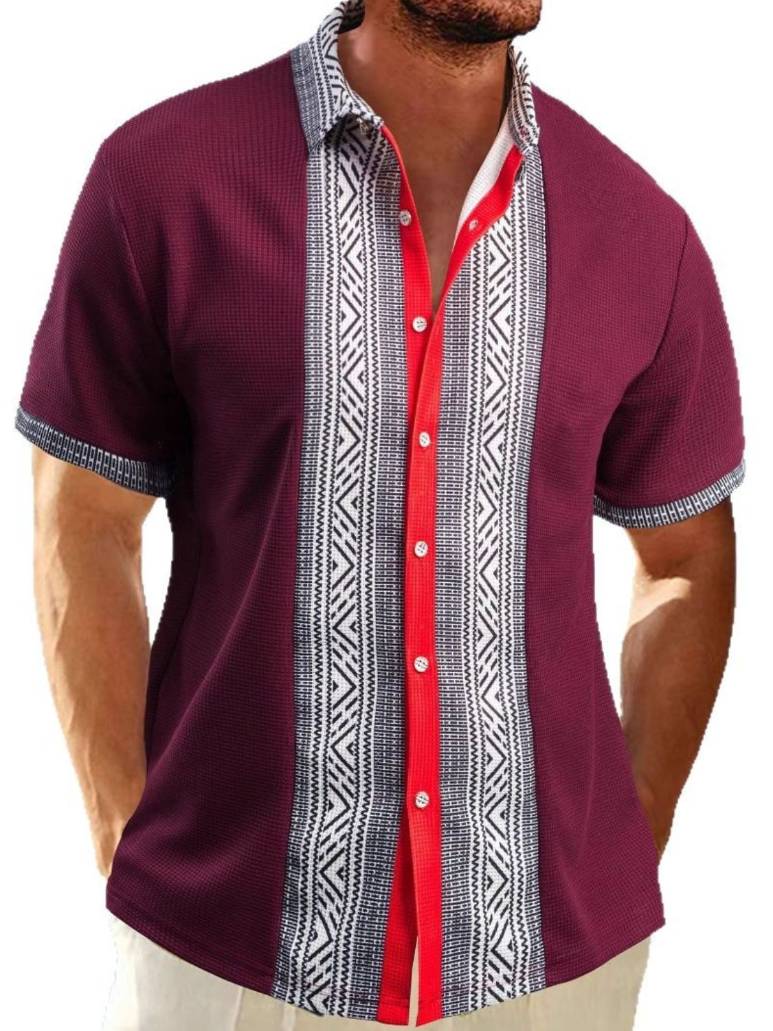 Men's Full Size Contrast Button Down Short Sleeve Shirt Plus Size - Clothes For Her Online Store