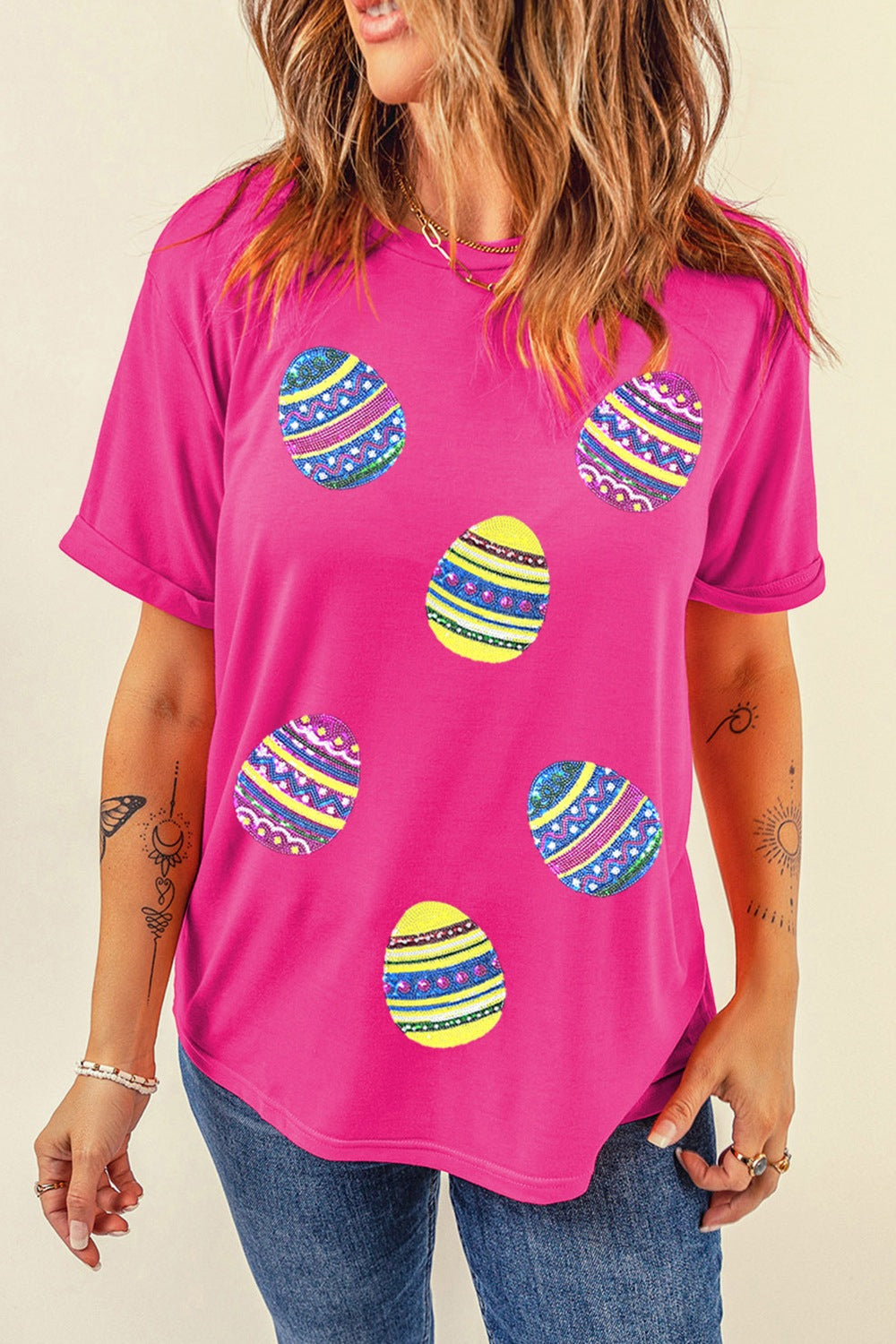 Sequin Easter Egg Short Sleeve T-Shirt - Clothes For Her Online Store