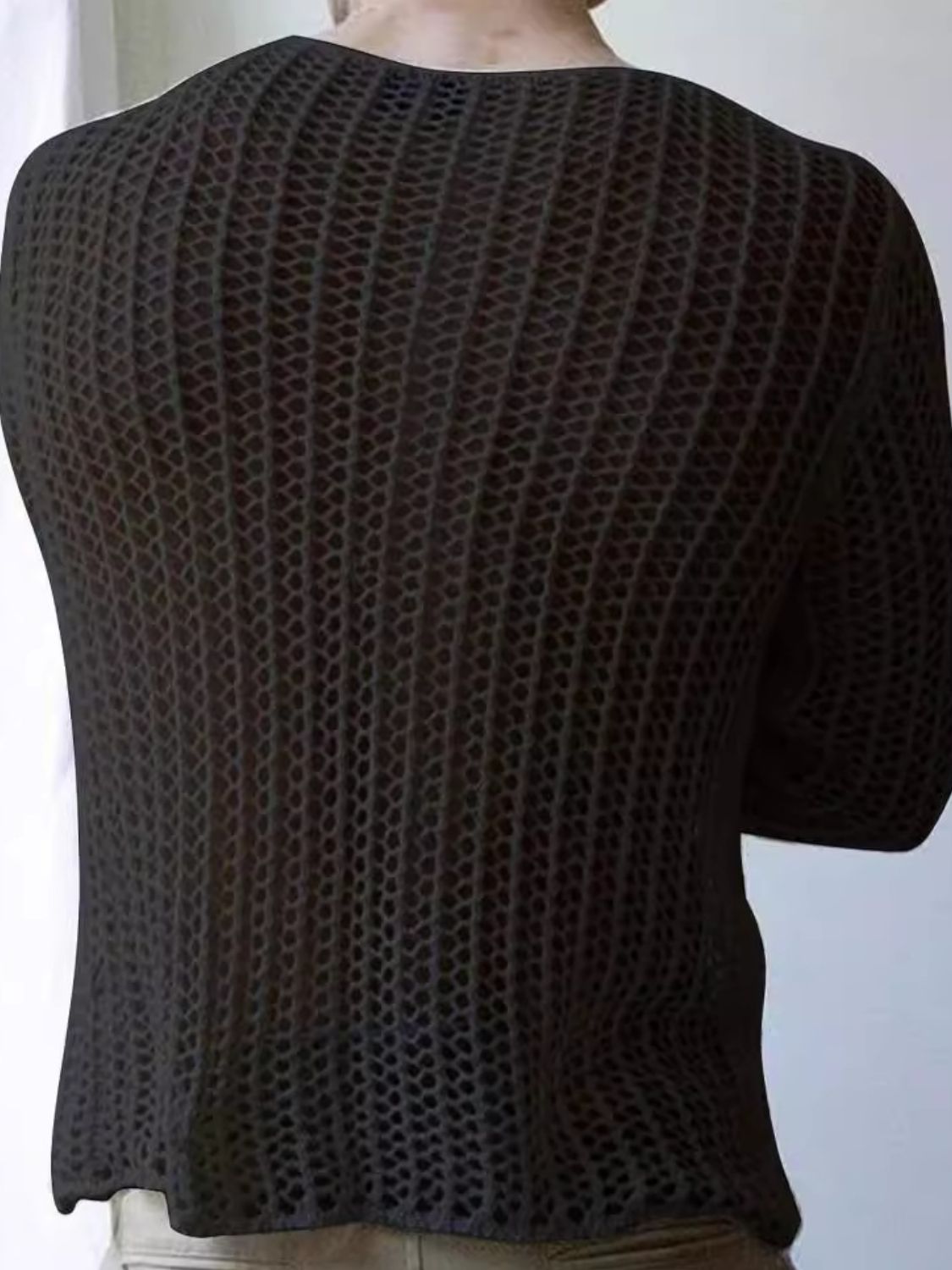 Men's Full Size Hollow Out Round Neck Long Sleeve Top Plus Size - Clothes For Her Online Store