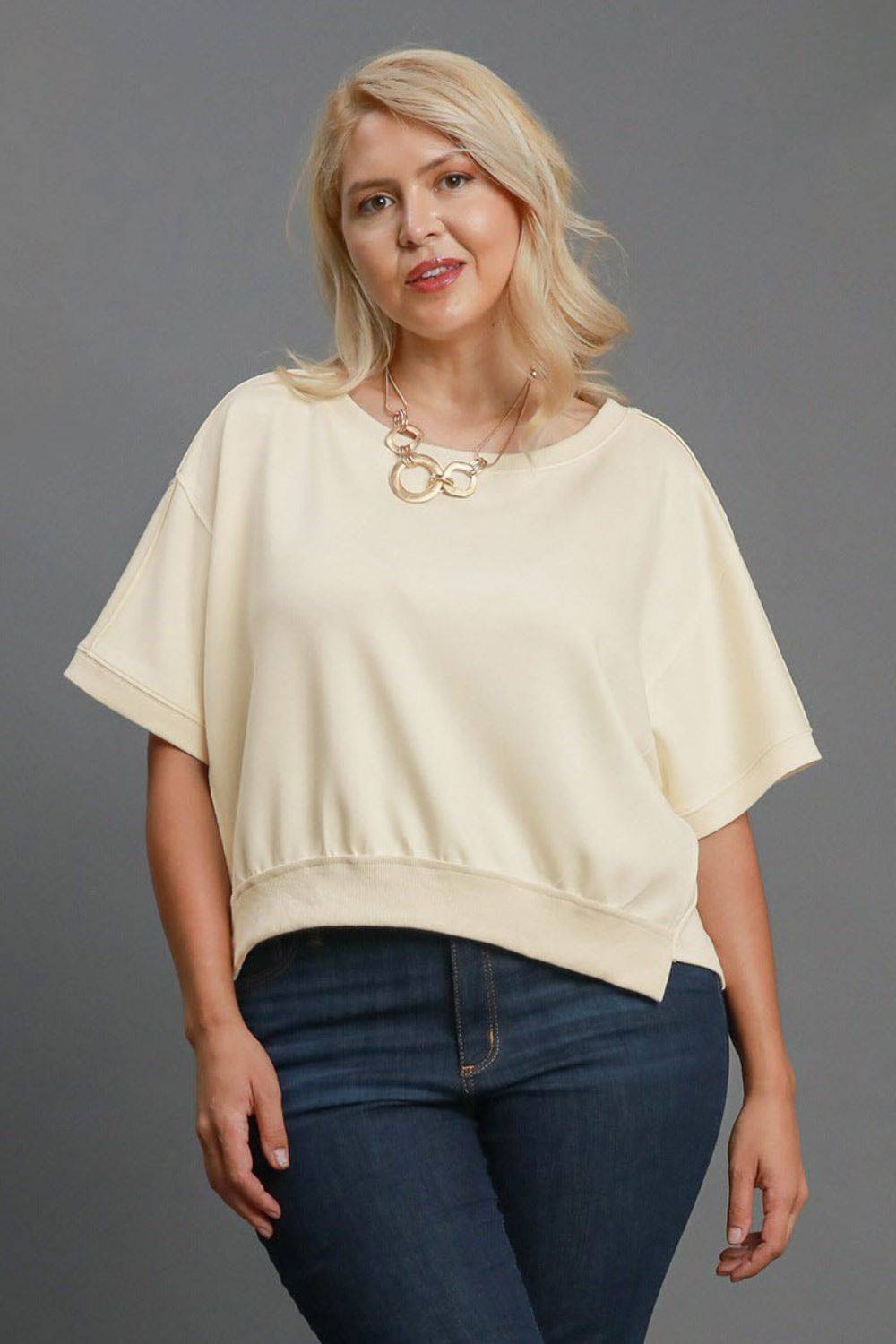 Umgee Full Size Lightweight Cropped Sweatshirt Plus Size - Clothes For Her Online Store