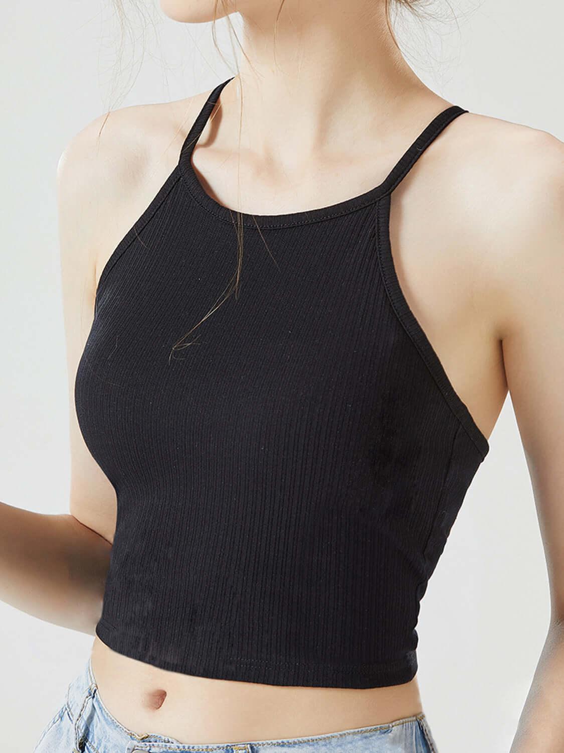 Grecian Neck Cropped Tank with Chest Pads - Clothes For Her Online Store