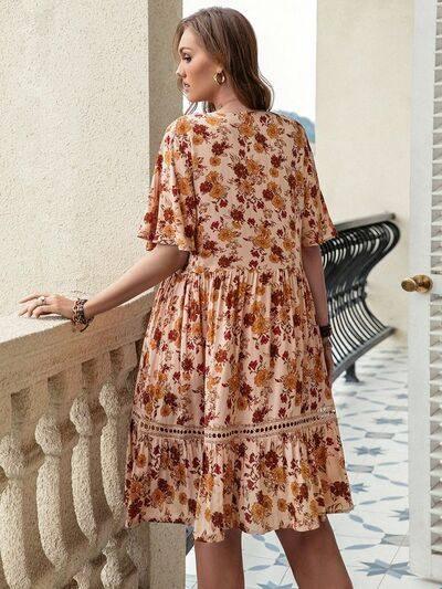 Plus Size Floral Crochet Flutter Sleeve Dress - Clothes For Her Online Store