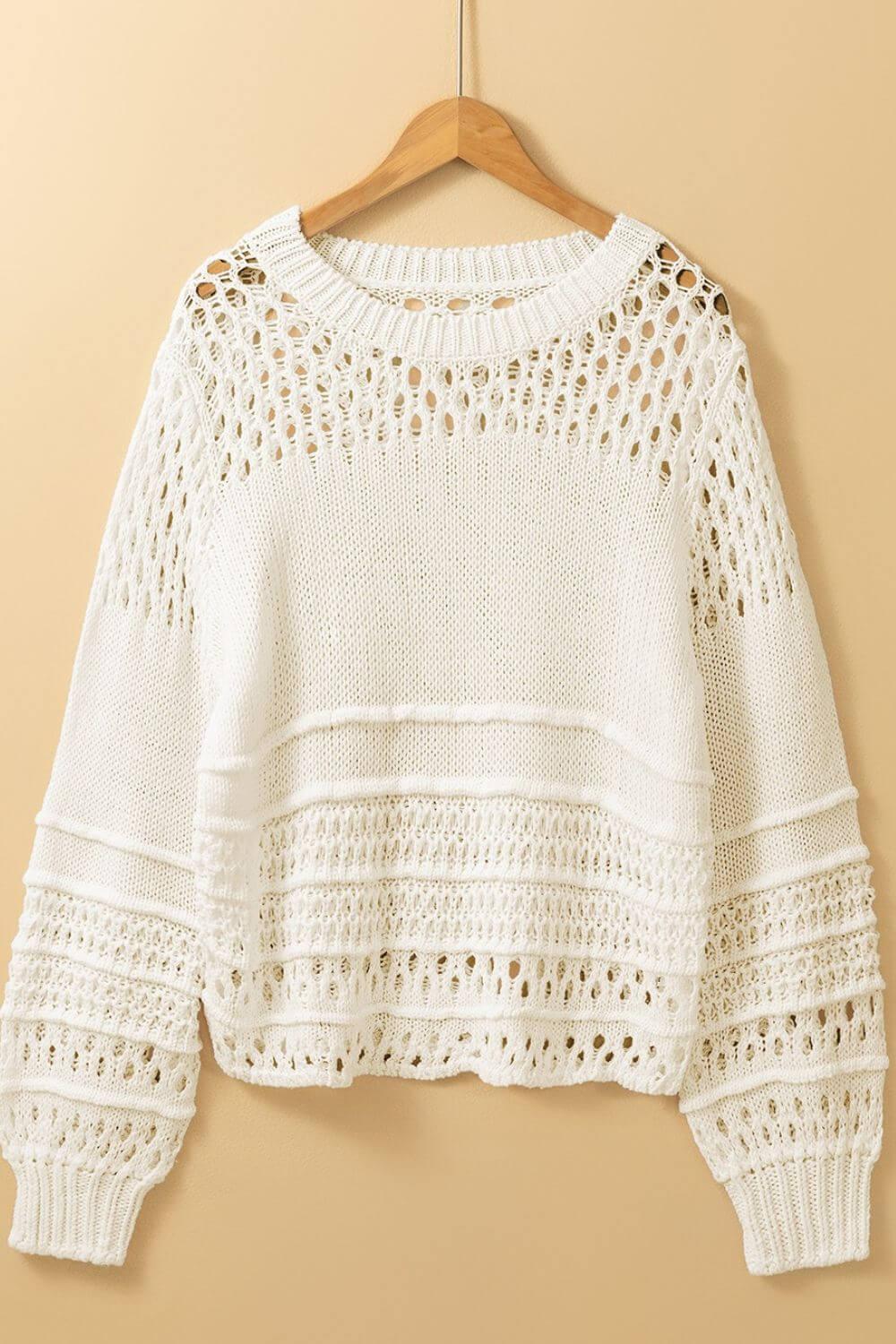 Pointelle Knit Puff Sleeve Sweater - Clothes For Her Online Store