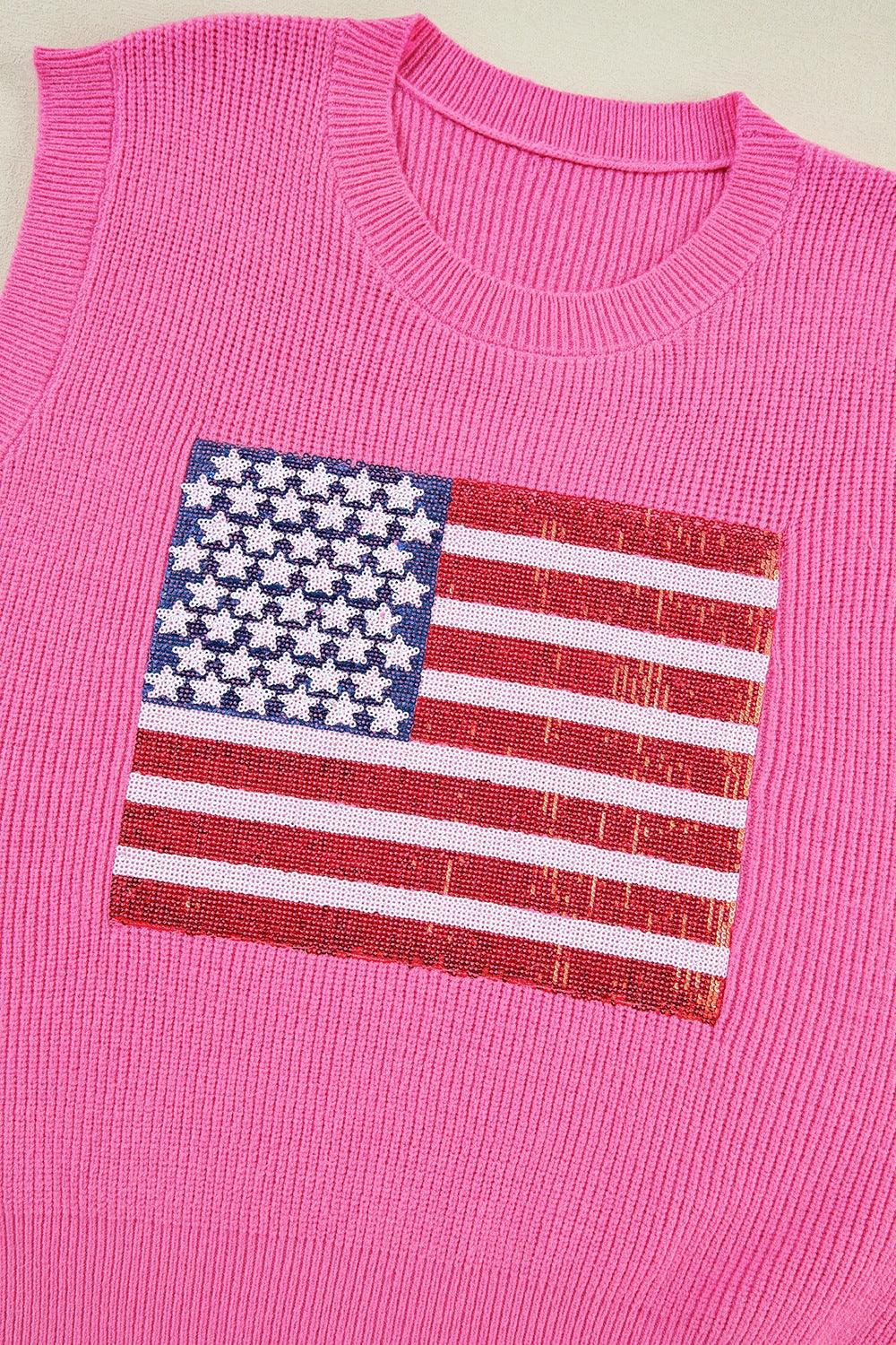 Sequin US Flag Round Neck Sweater Vest - Clothes For Her Online Store