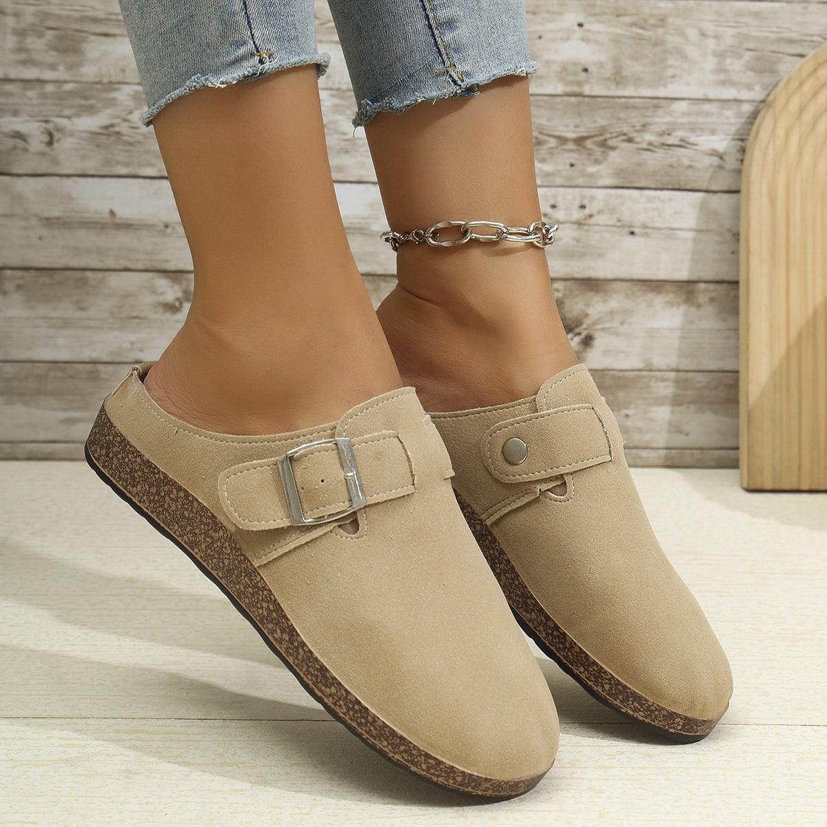 Suede Round Toe Buckle Slip-Ons - Clothes For Her Online Store