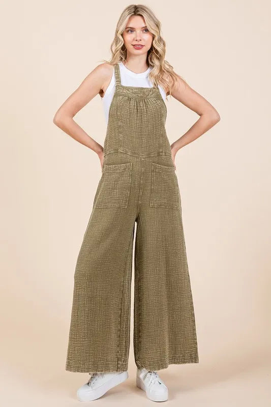 Mittoshop Textured Wide Leg Overalls - Clothes For Her Online Store