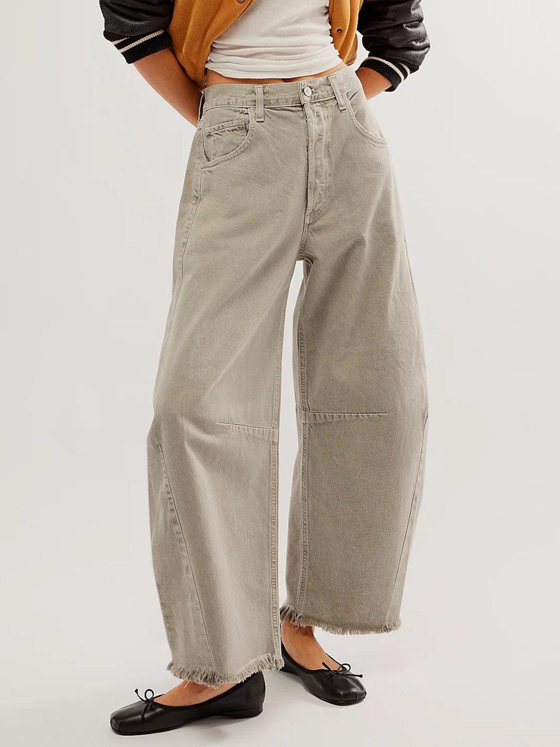 Raw Hem Wide Leg Jeans with Pockets - Clothes For Her Online Store