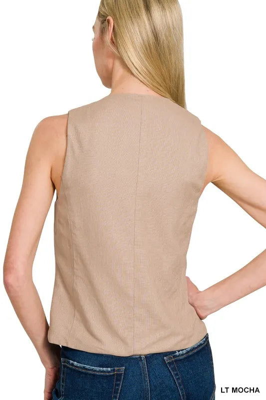 Zenana Linen Button Down Vest