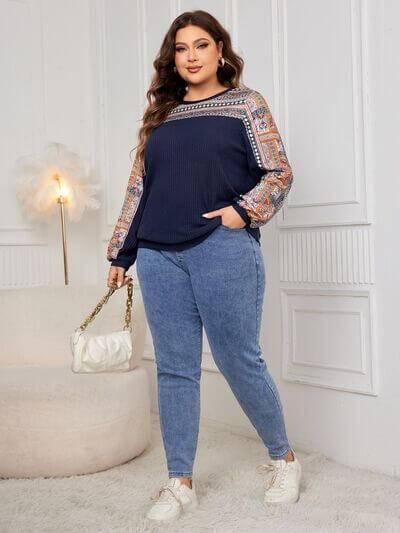Honey Plus Size Printed Long Sleeve Sweatshirt - Clothes For Her Online Store