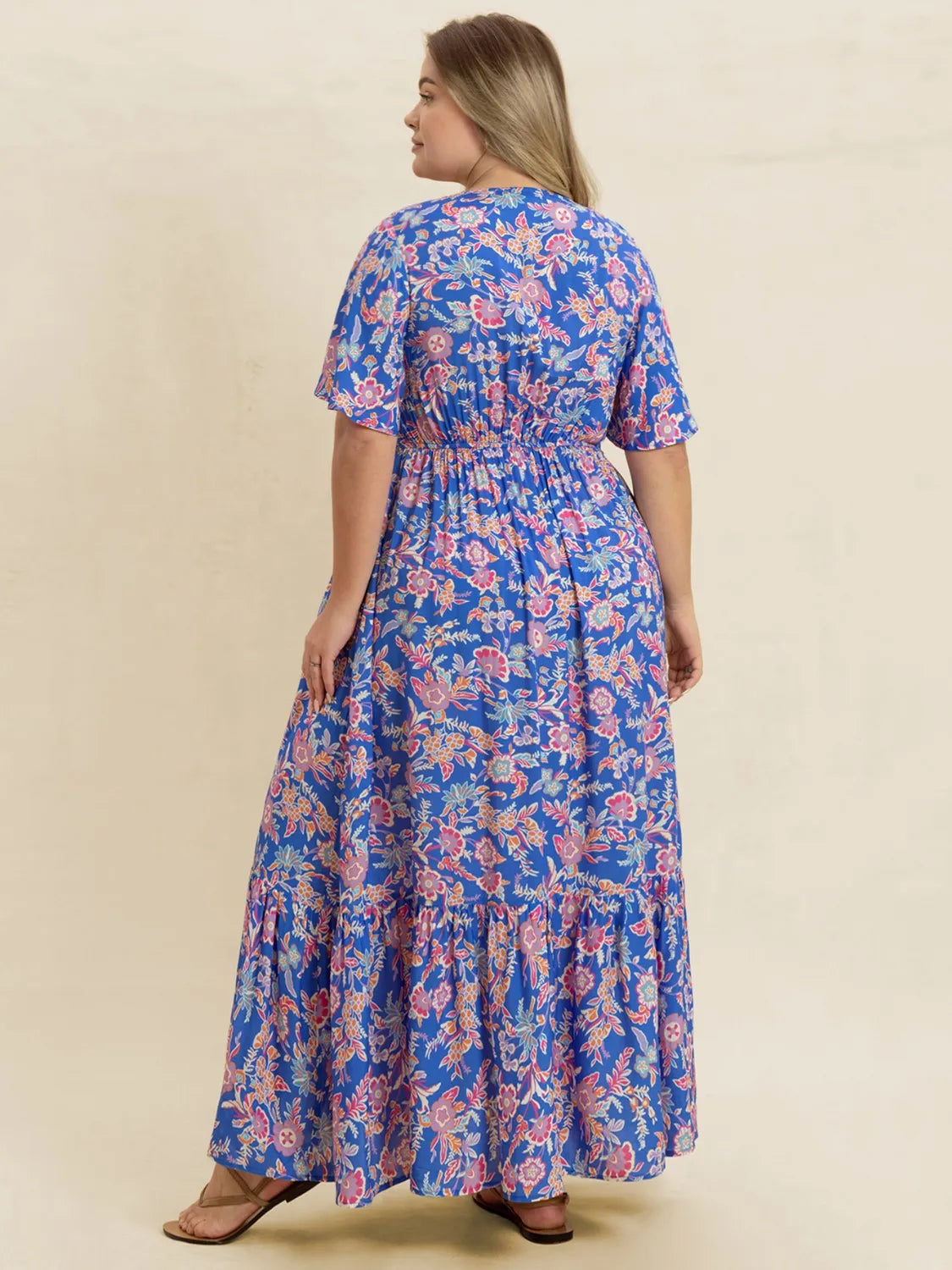 Plus Size Ruched Printed Short Sleeve Dress