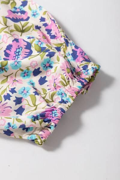 Floral Tie Neck Half Sleeve Blouse - Clothes For Her Online Store