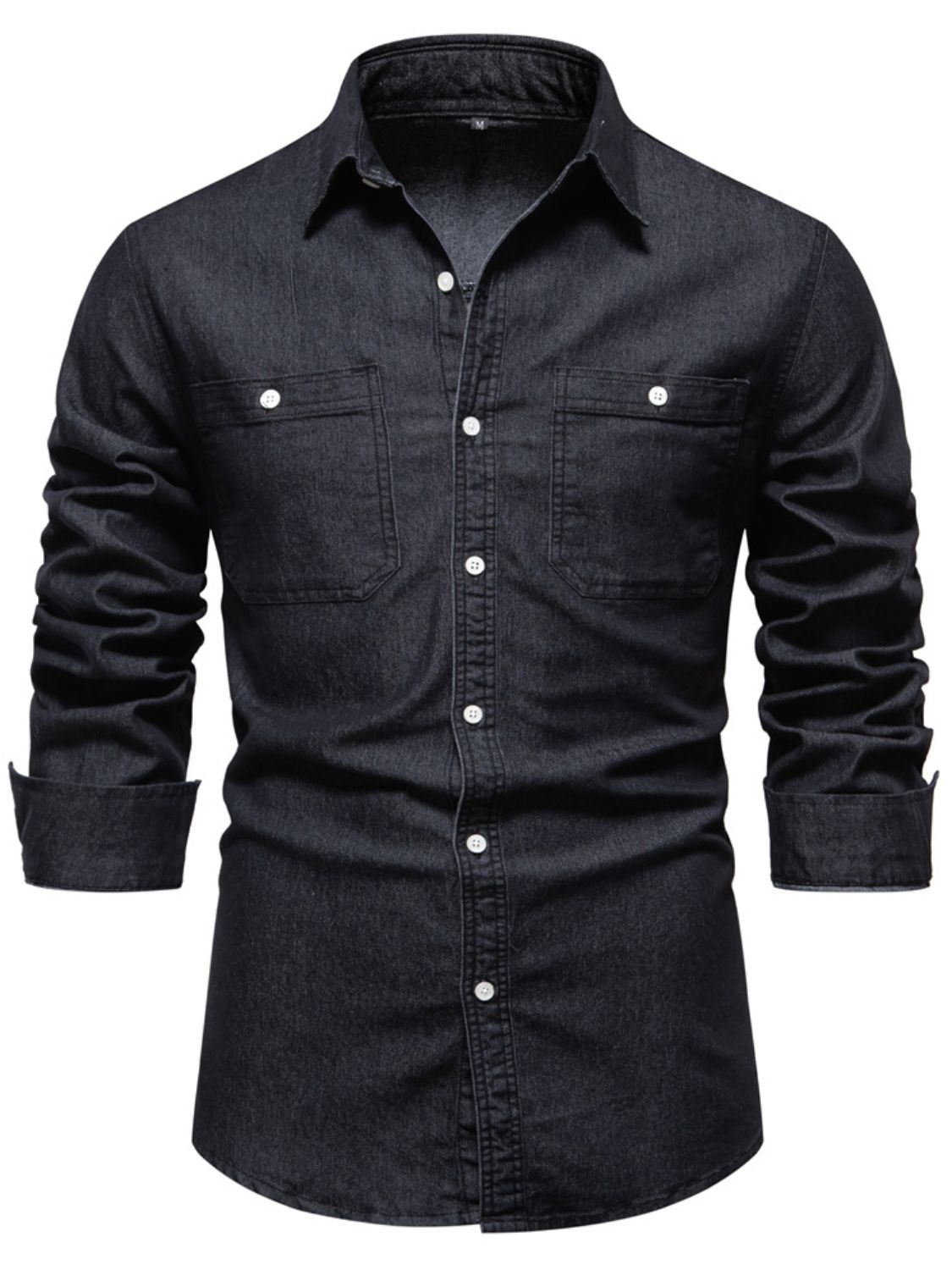 Men's Collared Neck Long Sleeve Denim Shirt - Clothes For Her Online Store