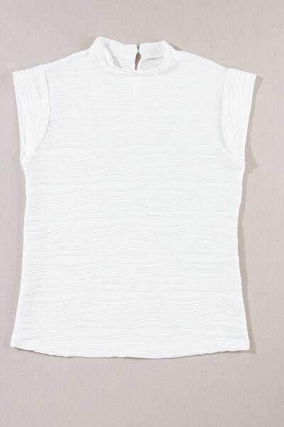 Textured Mock Neck Cap Sleeve Top - Clothes For Her Online Store
