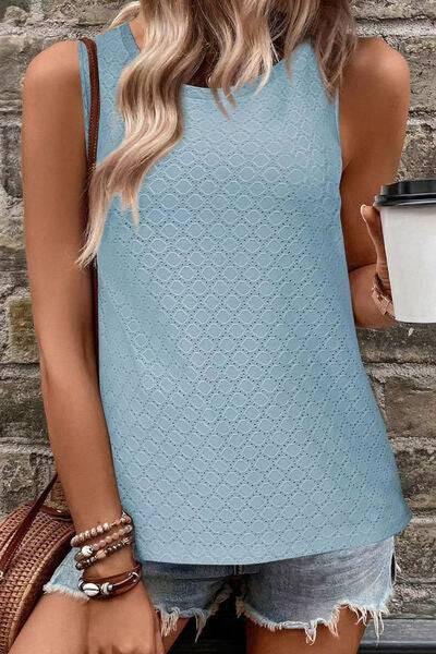 Florira Eyelet Round Neck Tank - Clothes For Her Online Store