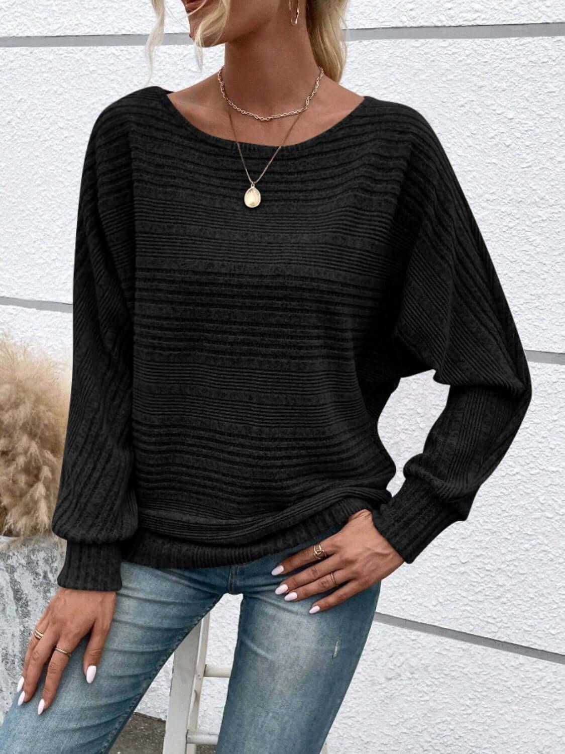 Full Size Round Neck Long Sleeve Top - Clothes For Her Online Store