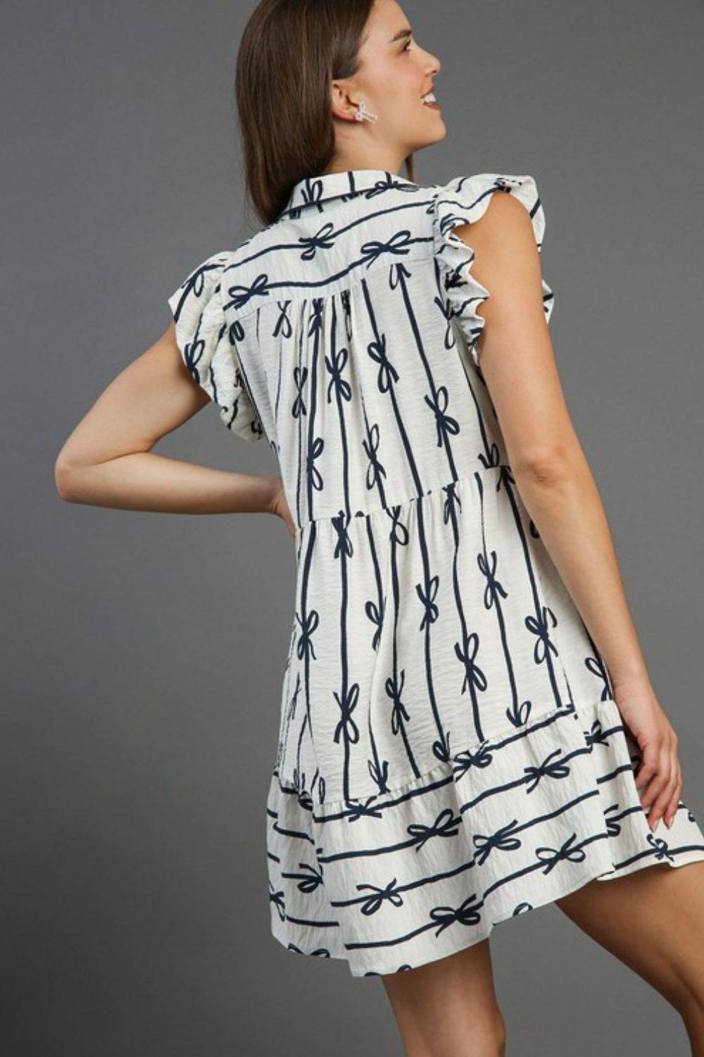 Umgee Full Size Ribbon Collared Mini A-Line Dress Plus Size - Clothes For Her Online Store