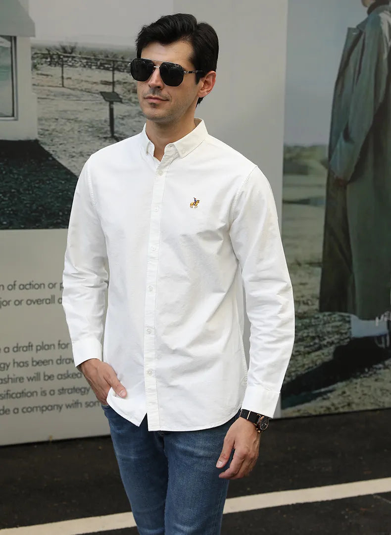 Men's Full Size Button-Down Shirt with Embroidered Detail Plus Size