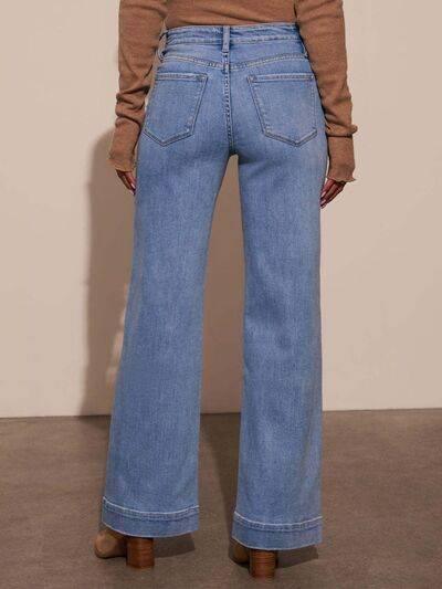 High Rise Front Pocket Patch Wide Leg Jeans - Clothes For Her Online Store