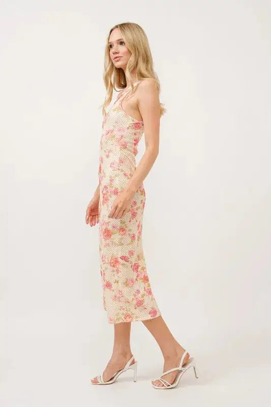 And The Why Floral Fishnet Bodycon Midi Dress - Clothes For Her Online Store