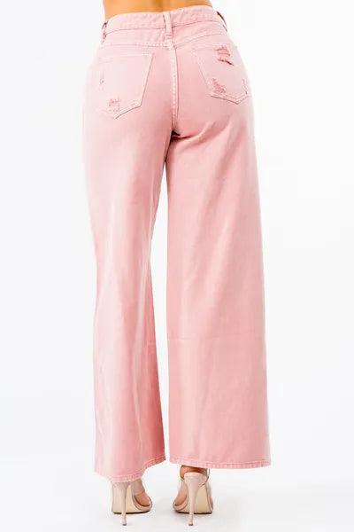 American Bazi High Waist Distressed Wide Leg Jeans - Clothes For Her Online Store