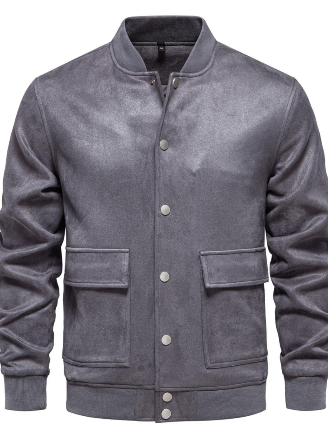 Men's Baseball Collar Snap Down Jacket - Clothes For Her Online Store